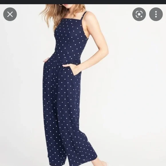 Polka Dot Jumpsuit Old Navy Blue Jumpsuit Fit Flare Crepe Jumpsuit